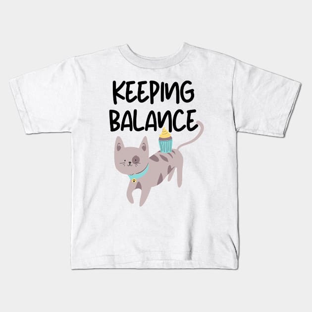 Keeping Balance Cute Cat Kids T-Shirt by FunnyStylesShop